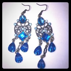 Ice Crystal Blue & Silver Dangling Gem Earrings